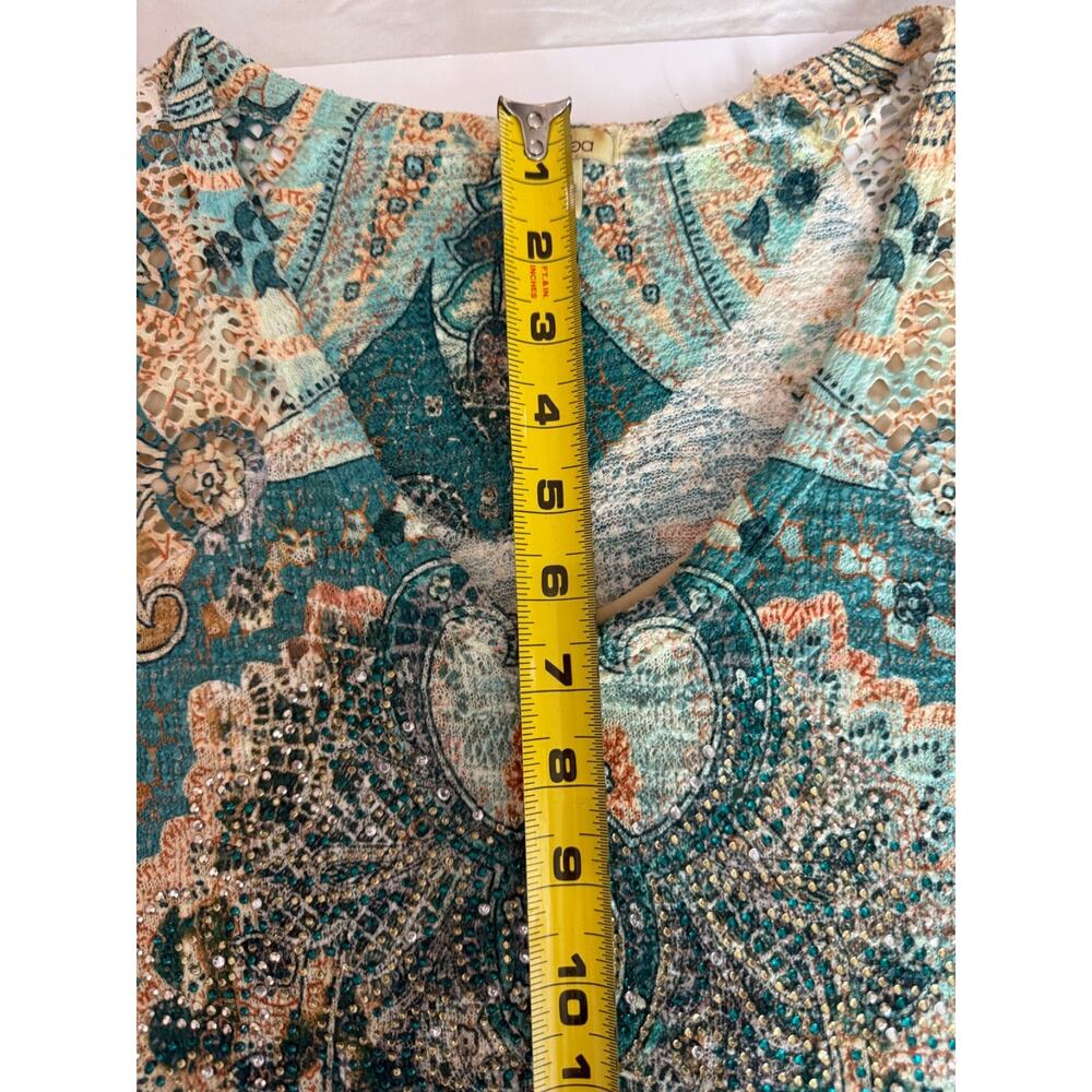 Reba Rhinestoned Paisley Green Midi Dress V-Neck cap sleeve SZ Medium - Picture 9 of 15